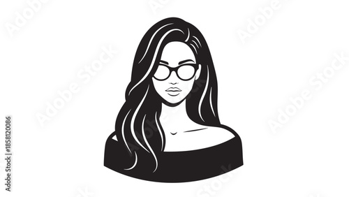 Illustration of stylish woman with glasses and long hair