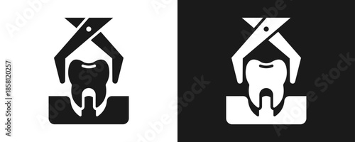 Tooth Extraction Icon Set Glyph In White And Black Background