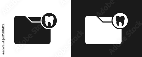 Dental Record Icon Set Glyph In White And Black Background