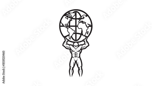 Muscular figure holding globe as atlas illustration