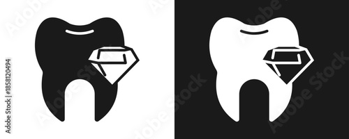 Tooth Jewelery Icon Set Glyph In White And Black Background