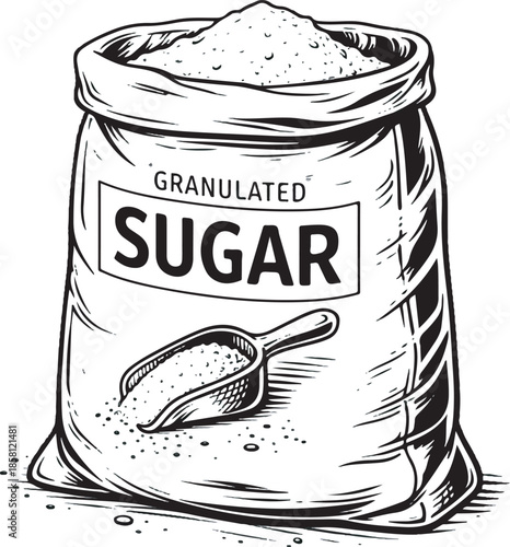 Granulated Sugar Bag Line Art Illustration eps