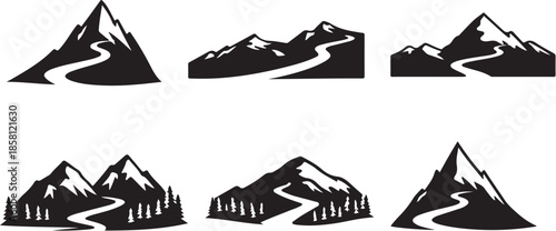 Hiking Trail Mountain Landscape Bundle Black White eps