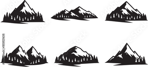 Mountain Forest Hiking Scene Logo Bundle Black White eps