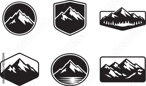 Hiking Emblem Badge Logo Bundle Black White eps