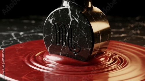 Luxury Black Marble Seal Wax Stamp Immersed in Red Wax.