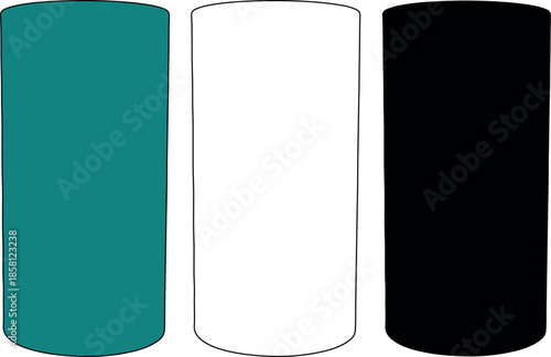 Minimalist cylindrical container or glass silhouette set featuring teal fill, black stroke, and solid black graphic elements