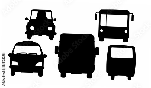 Silhouettes of various vehicles on white background