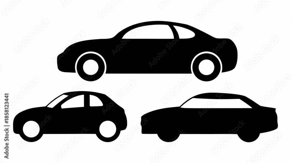 Fototapeta premium Modern cars in sleek silhouettes for design and transportation concepts