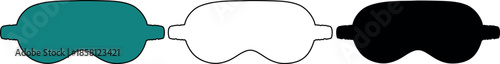 Sleeping Eye Mask Icons Set for Travel Comfort Featuring Teal, Outline, and Silhouette Versions for Relaxation Branding
