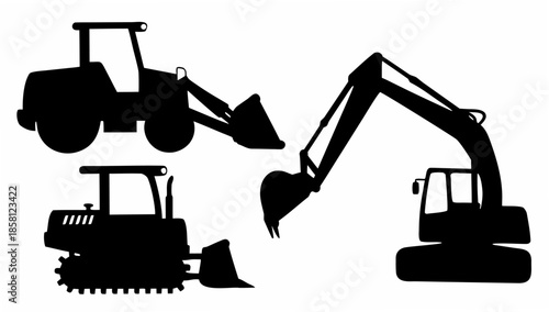 Heavy construction equipment silhouettes for industrial projects