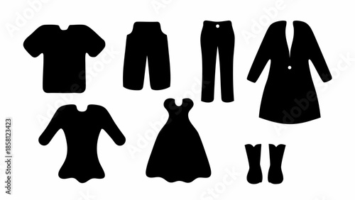 Collection of various clothing items in black silhouette style