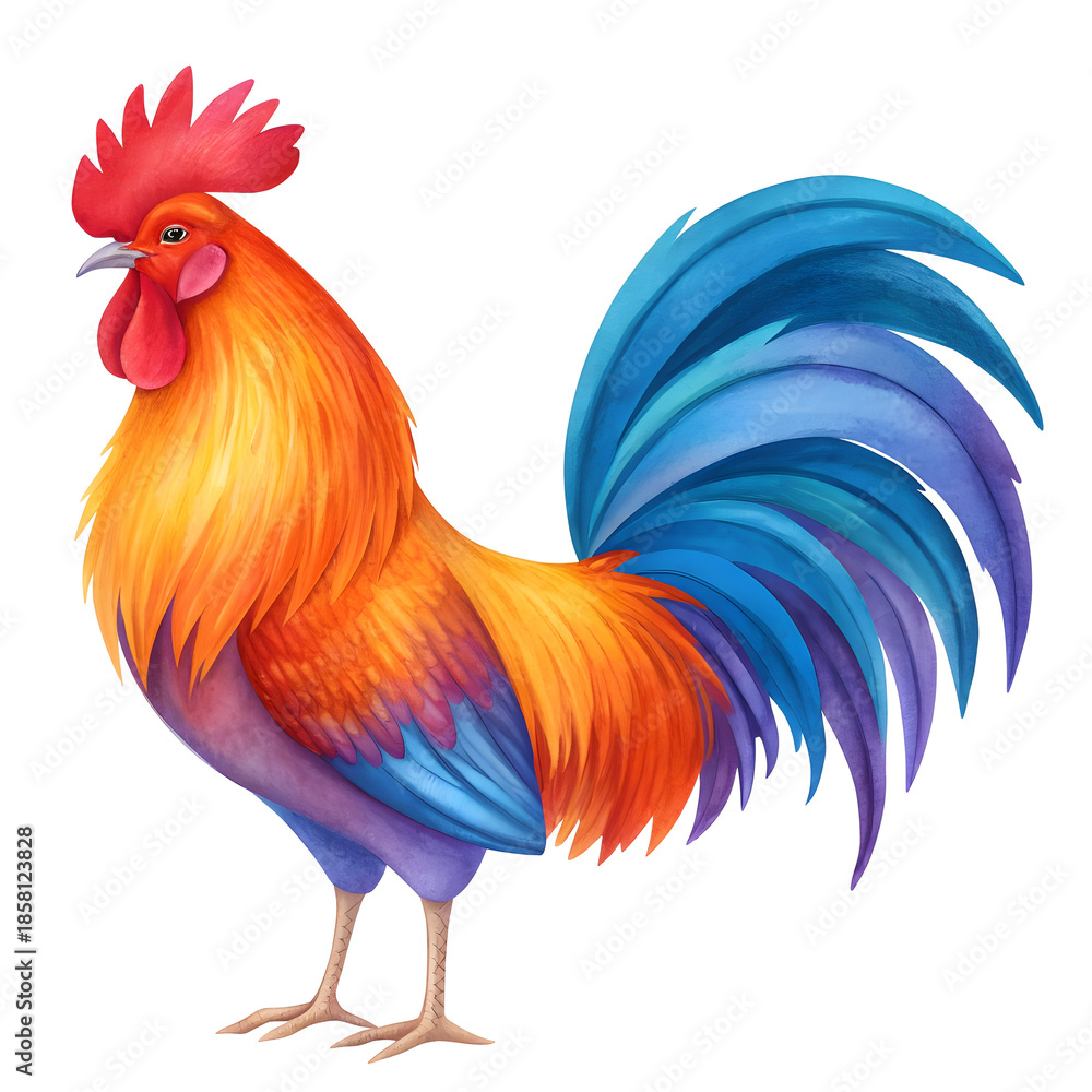 Fototapeta premium Vibrant Rooster Watercolor Painting isolated on a transparent background