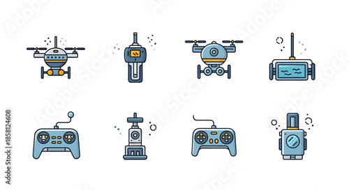 Modern Drone and Remote Control Icon Collection.