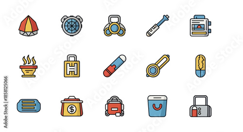 Colorful Vector Icons Representing Various Everyday Objects and Items.
