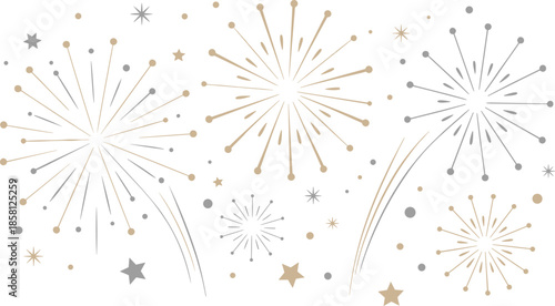 Gold and gray fireworks explosion stars