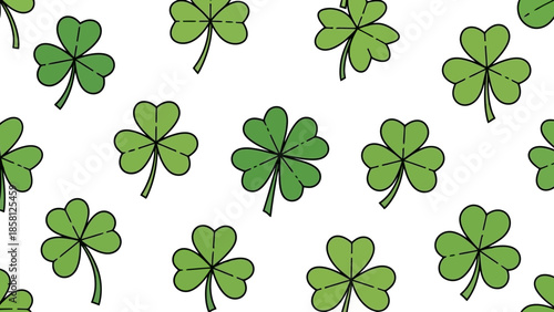 Shamrock and four-leaf clover pattern on white background.