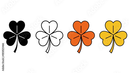 Four different shamrock illustrations, each with a unique color and style, representing St. Patrick's Day.