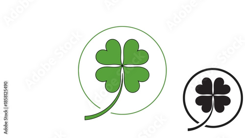A stylized four-leaf clover logo in green and black, symbolizing luck and nature.