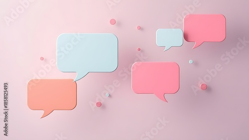 Modern feedback concept with floating speech bubble shapes on a soft gradient background.