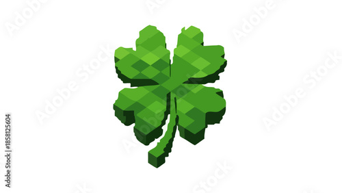 A vibrant green four-leaf clover, symbolizing luck and good fortune, rendered in a stylized, low-poly 3D art style.