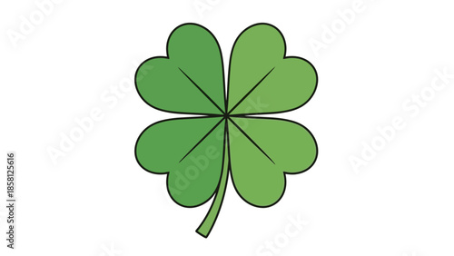 Four-leaf clover with green leaves and a stem on a white background.