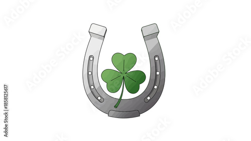 A horseshoe with a three-leaf clover inside, symbolizing good luck.