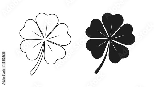 Two stylized four-leaf clovers, one outlined and one solid black, symbolizing luck and nature.