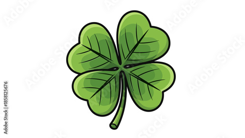 Illustration of a four-leaf clover with green leaves and black outlines.