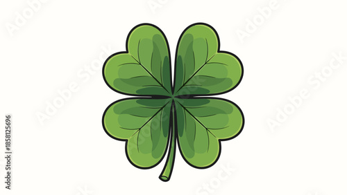 A detailed illustration of a vibrant green four-leaf clover, a symbol of good luck, set against a plain white background.