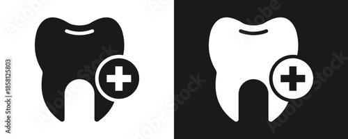 Dental Care Icon Set Glyph In White And Black Background