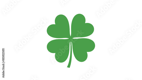 A vibrant green four-leaf clover symbol, representing good luck and fortune on a white background.