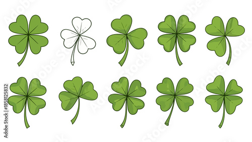 Collection of shamrocks and four-leaf clovers in various styles.