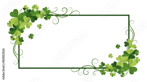 Green rectangular frame decorated with shamrocks and swirling vines, perfect for St. Patrick's Day.