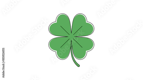 A vibrant green four-leaf clover, a symbol of good luck, isolated on a clean white background.