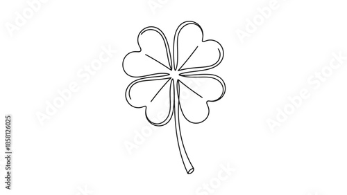 A simple black and white line drawing of a four-leaf clover, symbolizing luck and good fortune.