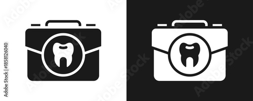 Dentist Bag Icon Set Glyph In White And Black Background