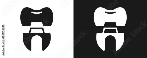 Dental Crown Icon Set Glyph In White And Black Background
