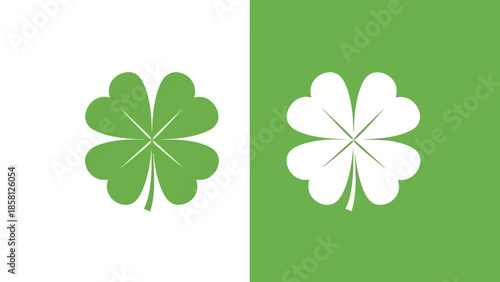 A minimalist graphic representation of a four-leaf clover, symbolizing luck and nature, presented in two distinct color schemes.
