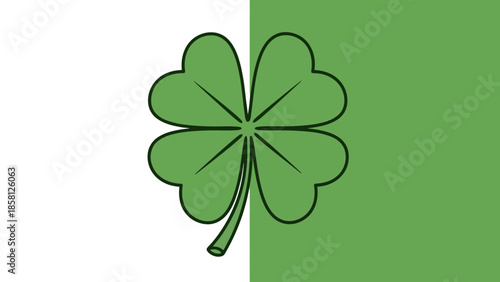 A simple graphic design featuring a green four-leaf clover on a background split vertically between white and green.