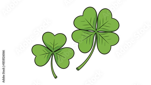 A detailed illustration of a three-leaf clover and a four-leaf clover, symbolizing luck and nature.