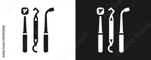 Dentist Tools Icon Set Glyph In White And Black Background