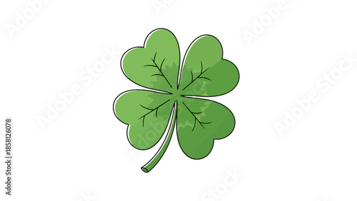 A vibrant green four-leaf clover, a symbol of good luck, isolated on a clean white background.