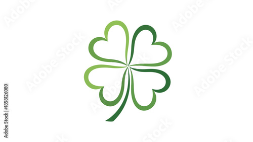 Four-leaf clover illustration with heart-shaped leaves on white background.