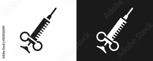 Syringe Icon Set Glyph In White And Black Background