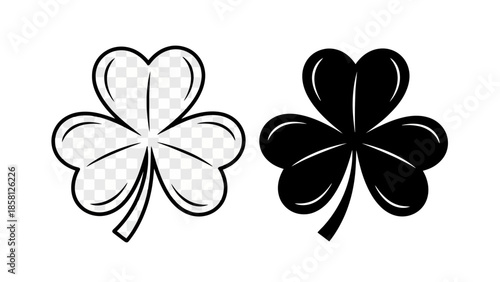 Two shamrock symbols, one outlined and transparent, the other solid black, representing luck and Irish heritage.