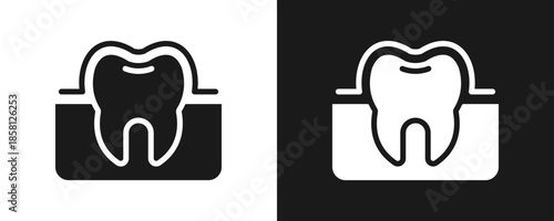 Enamel Teeth Icon Set Glyph In White And Black Background