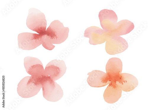 Minimal pastel flower forms with soft pigment blending in hand-painted watercolor artwork.