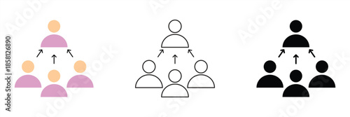 Icons representing a leadership structure with a manager overseeing direct reports, symbolizing organizational hierarchy, team management, and effective business communication