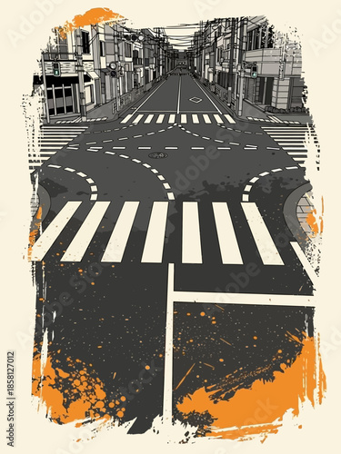 Crosswalk Roadway Urban City Street Scene.